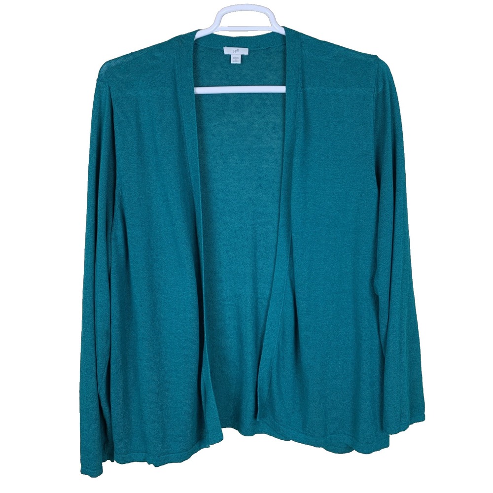 J Jill Linen Blend Cardigan Sweater Womens 2X Teal Green Coastal Boho Beachy
